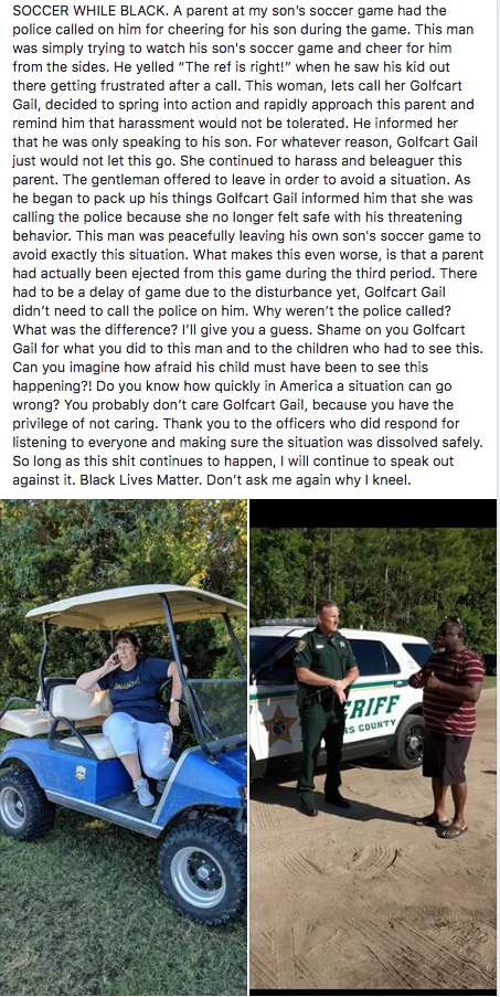 Golf Cart Gail — High-resolution tweet with hashtag GolfcartGail linking a Yahoo article about the incident
