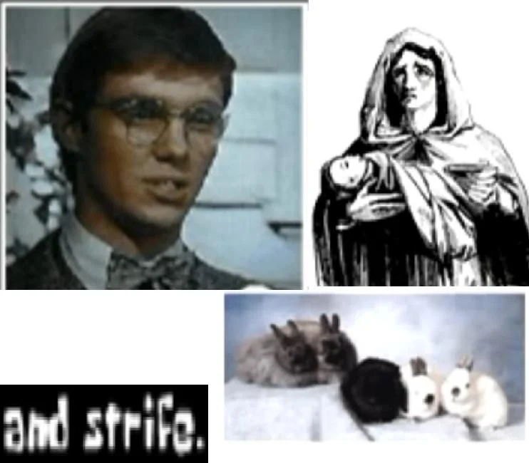 Video screenshot of two men's portraits with Gonads and Strife caption