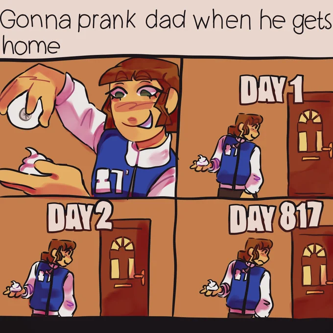 Gonna Prank Dad When He Gets Home — Hand-drawn illustrated fan art version of the prank dad meme.