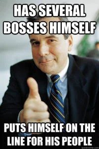 Good Guy Boss with white text about boss advocating fiercely for team members to supervisors.