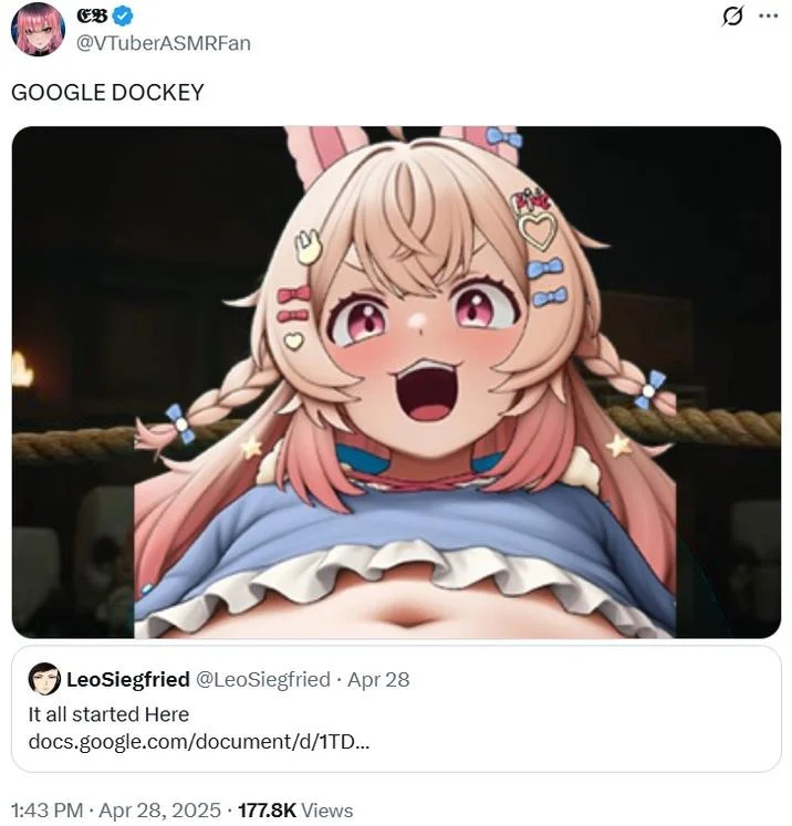 Google Dockey — Meme variant with anime character overlay on boxing ring with 'My Apology docs.google.com' reference.