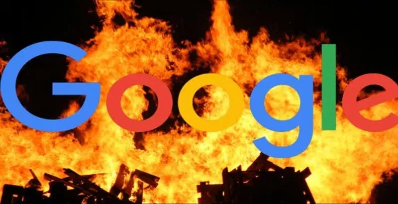Google Manifesto — Google logo in front of a fire background