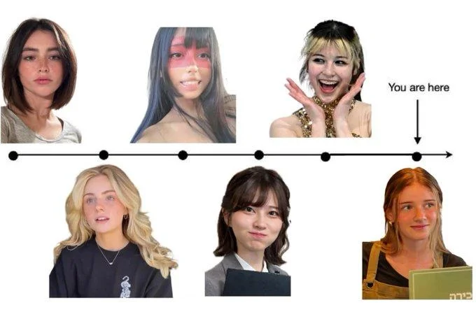 Gooner Timeline meme ending with a young redheaded student marked as the current preference