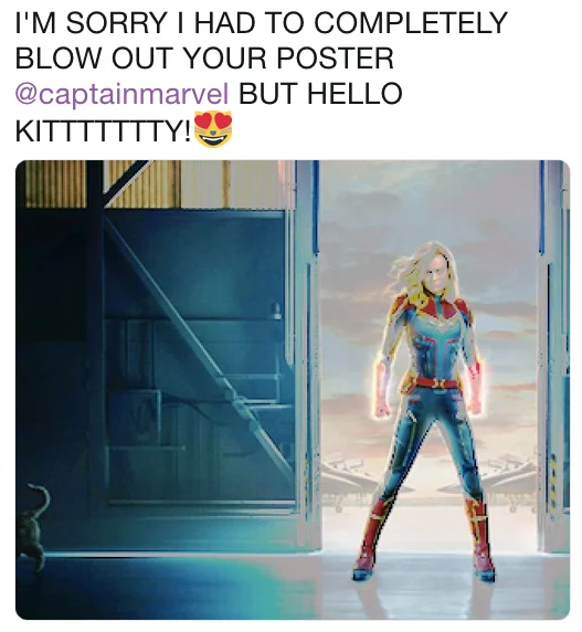 Tweet joking about Goose the cat in the Captain Marvel poster