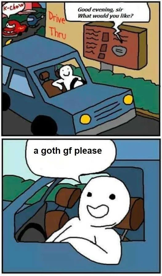 Goth Gf — Deep-fried meme captioned 'i hope you don't find a goth bitch' over a distorted photo.