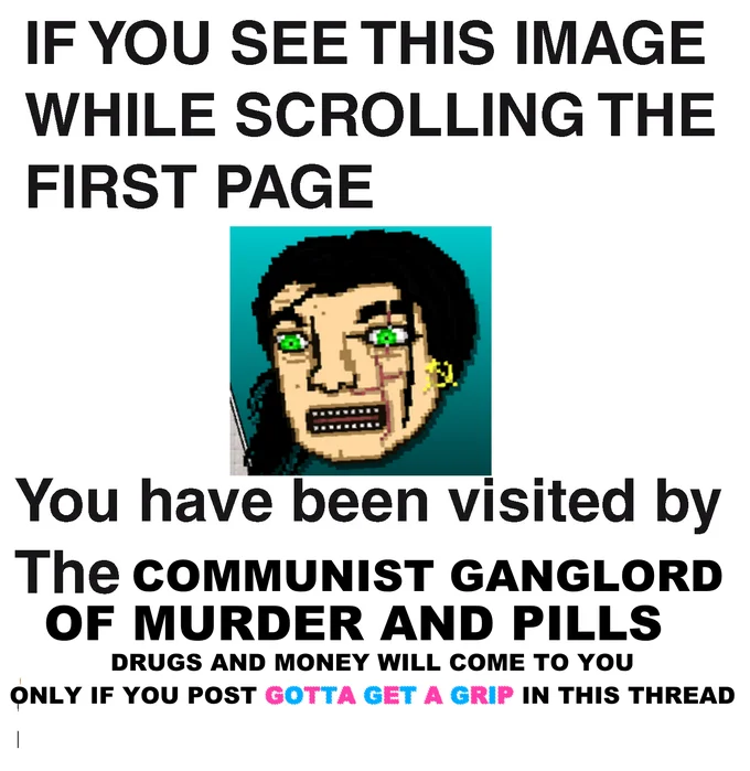 Chain-letter image with meme face saying to post 'Gotta Get a Grip'