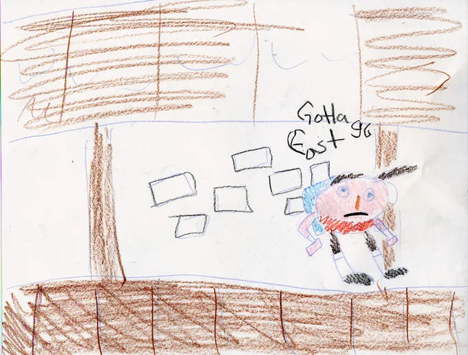 Crayon fan art of Gotta Go Fast Sonic character on a road