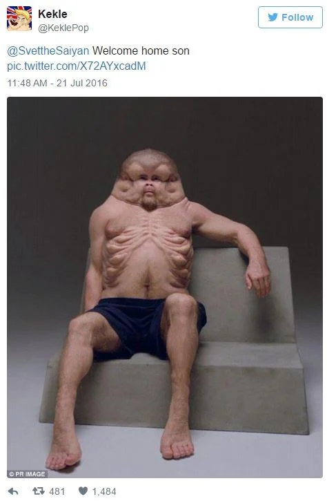 Daily Mail tweet featuring the Graham sculpture and car crash survival headline
