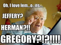 Grandma Finds the Internet — Elderly woman with escalating captions showing voice-to-text mishap about lemons becoming names.