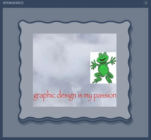 Sponsored ad-style frame containing the frog 'graphic design is my passion' meme