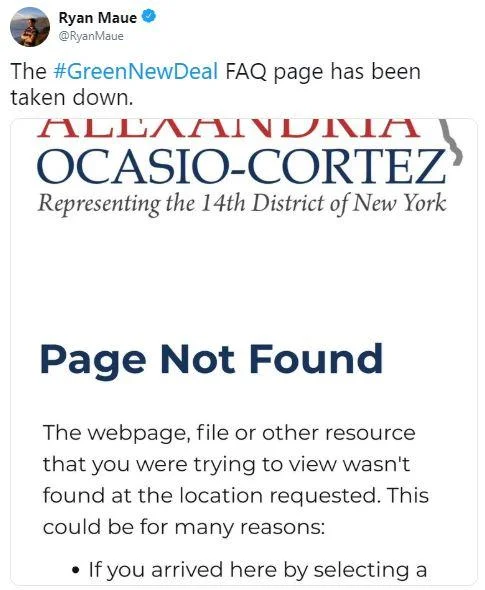 Screenshot of joke tweet about the Green New Deal and bog men
