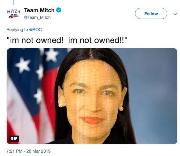 Tweet showing Green New Deal FAQ page removal from AOC website