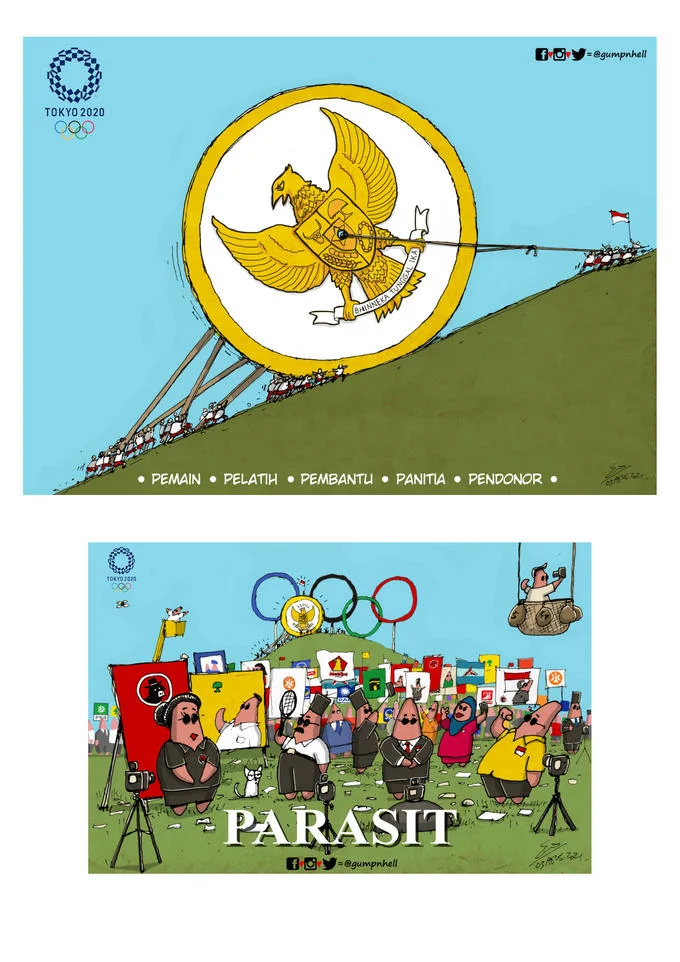 Greysia Polii And Apriyani Rahayu Congratulation Poster Parodies — Design incorporating Indonesian national emblem, coat of arms, and athletes' photo with