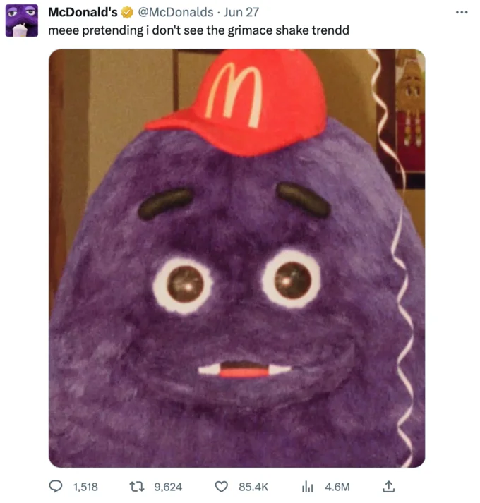 Multi-panel animated comic strip with characters discussing Grimace Shakes and Grimace appearing at home.
