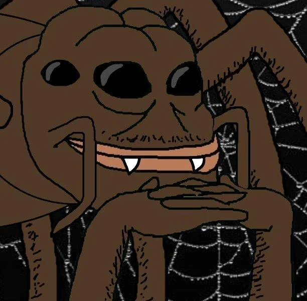 Spider Groyper variant with fangs in chin-resting pose