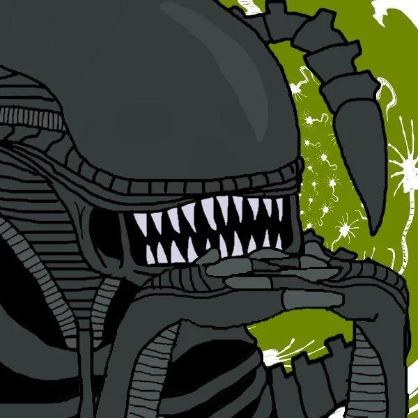 Alien Xenomorph drawn in Groyper chin-resting pose