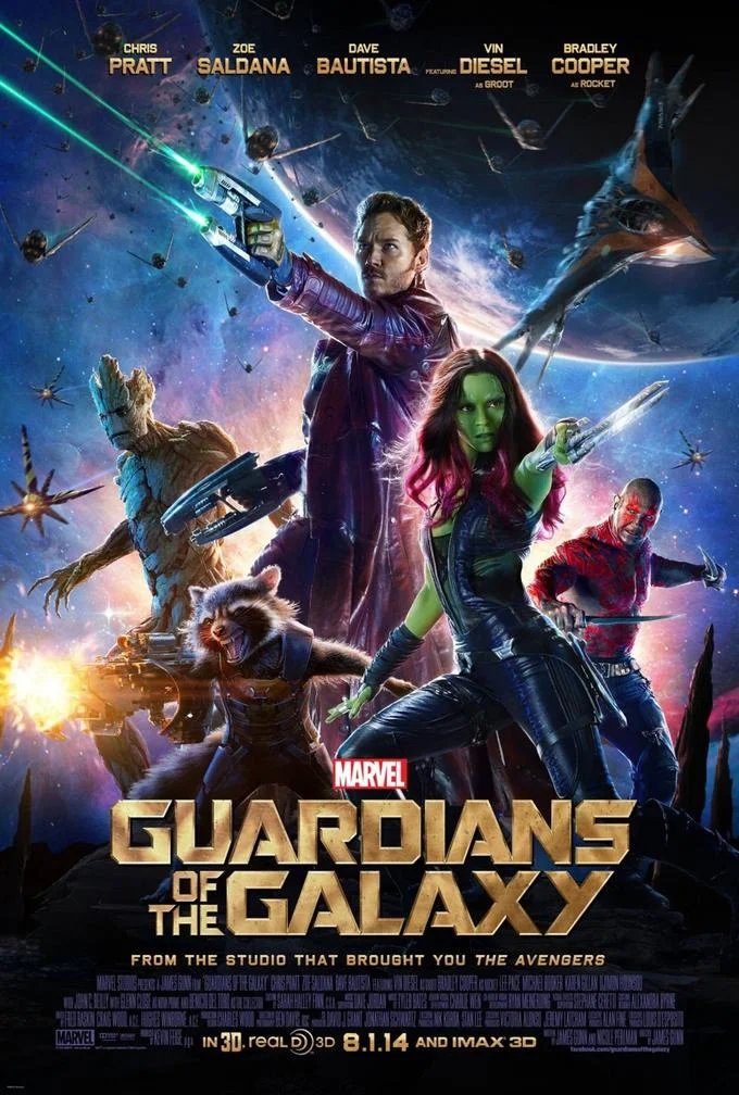 Theatrical poster for Guardians of the Galaxy 2014 film with cast credits