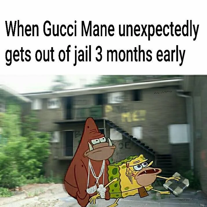 Twitter screenshot with side-by-side Gucci Mane pre and post prison clone conspiracy joke