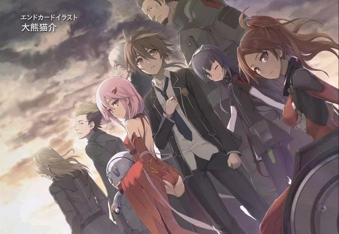 Guilty Crown group end-card illustration with the main cast