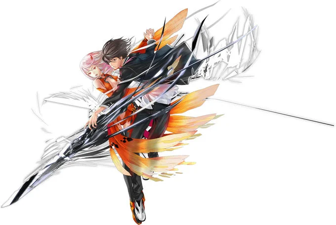 Shu Ouma wielding Inori's sword-shaped Void in Guilty Crown promotional art