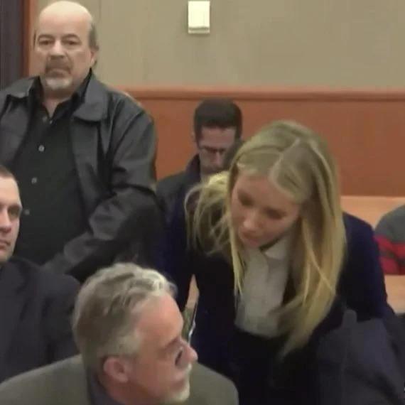 Gwyneth Paltrow Ski Trial — Candid courtroom photograph of Paltrow during trial showing composed expression and formal attire at witness table.