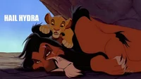 A still from Disney's The Lion King with Scar leaning close to young Simba, overlaid with the 'HAIL HYDRA' caption.