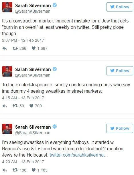 Hale Hortler — Three Sarah Silverman follow-up tweets about the construction marker incident