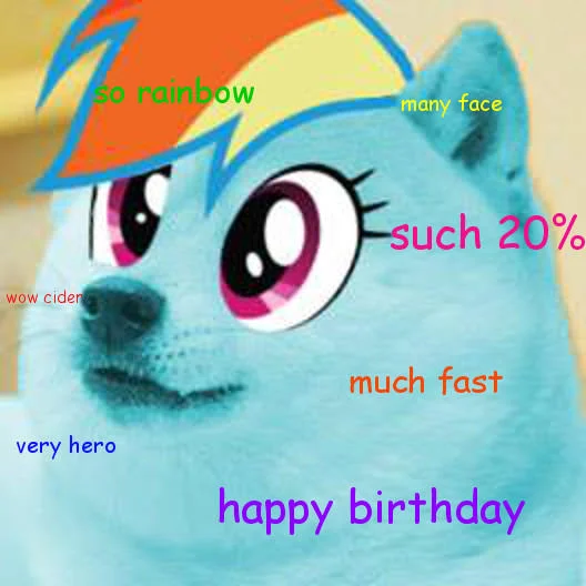 Happy Birthday Memes — Blue Rainbow Dash-colored Doge meme with birthday Doge phrases
