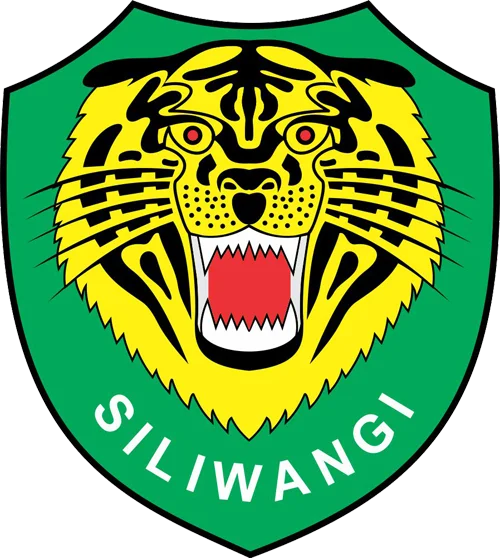 Harimau Lucu — Smiling tiger statue on a green gate with Indonesian military command signage reading Cisewu.