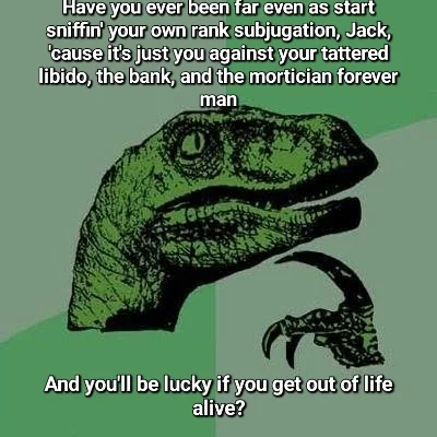 Has Anyone Really Been Far Even as Decided to Use Even Go Want to do Look More L... — Philosoraptor meme with an extended, gonzo-style variant of the has