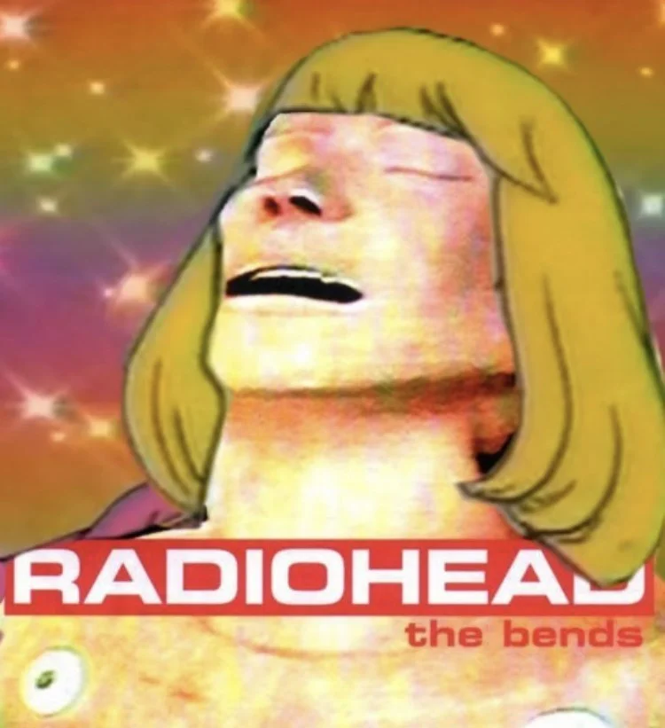 He-Man Sings — Parody of Radiohead's The Bends album cover featuring the singing He-Man