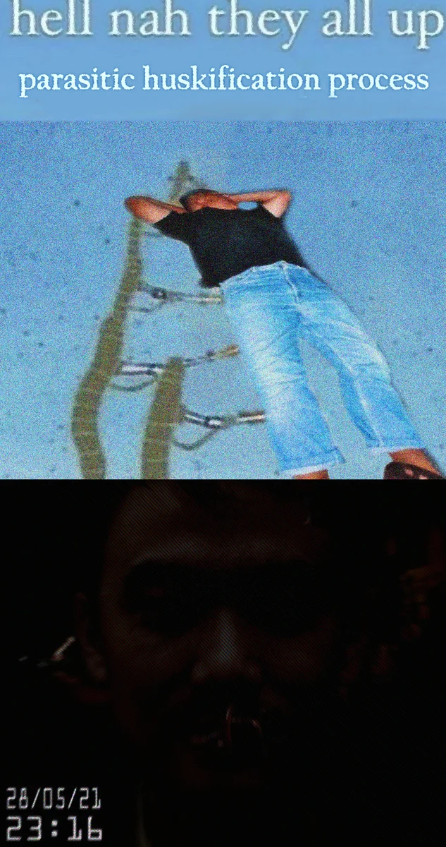 Heaven Stairway Incident — Creepy collage showing person climbing ladder and distorted face with Heaven Stairway caption