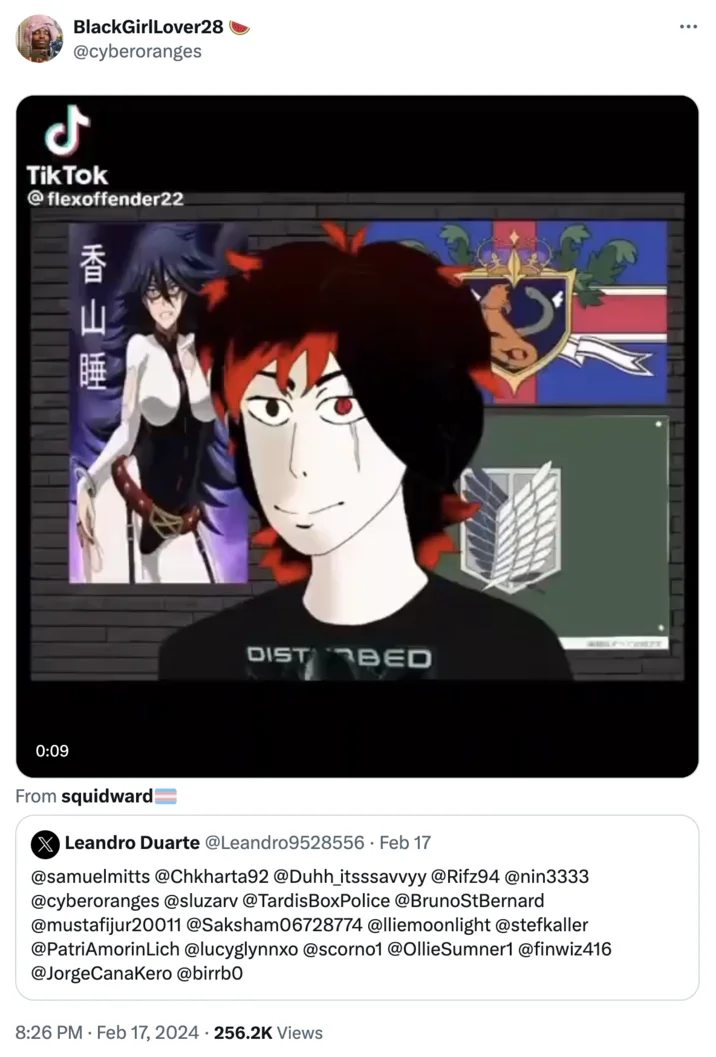 Heh, Room For One More? — Tweet by cyberoranges embedding the flexoffender22 TikTok clip of the meme character