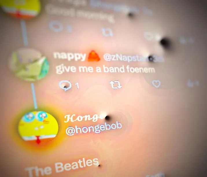 Hello Bro Hello Vro — Blurred phone screenshot of Twitter thread featuring @hongebob account