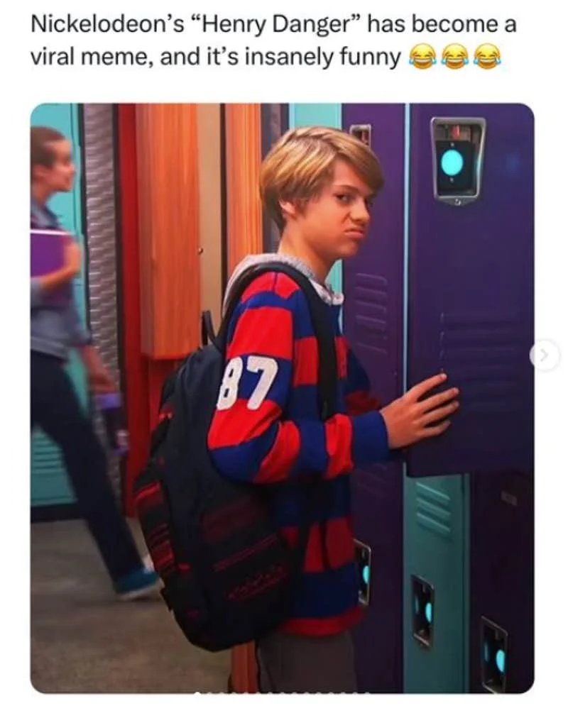 Henry Danger Meme — Henry Danger character in red/blue hoodie looking to the side with meme introduction text
