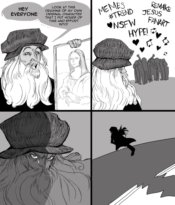 Hey Everyone Look At This Drawing Of My Own Original Character Bluebottleflyer — Artistic remix of the comic drawn as Leonardo da Vinci presenting the Mona