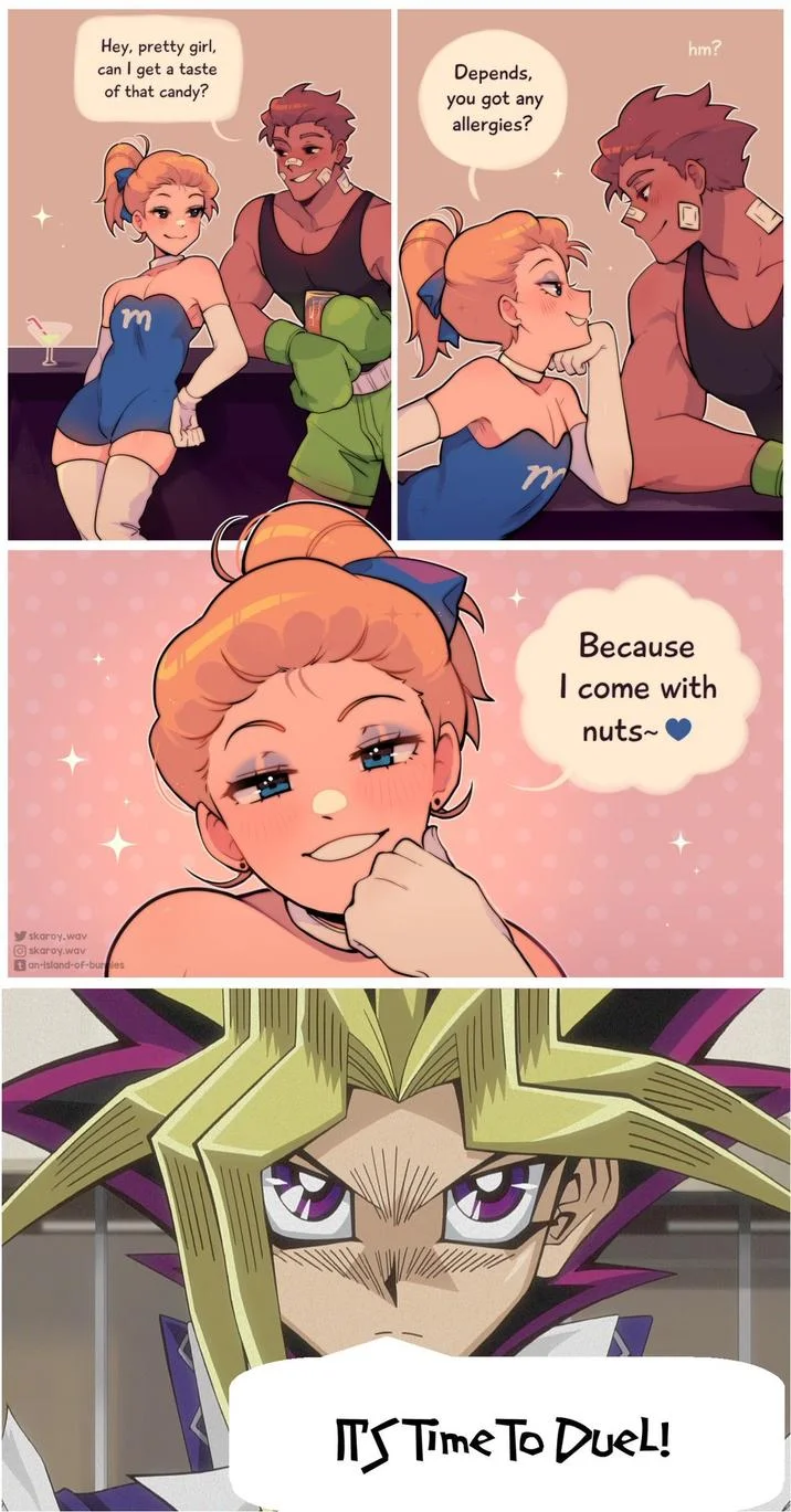 Hey Pretty Girl Can I Get A Taste Of That Candy I Come With Nuts — Crossover parody where man's reaction is replaced with Yugi from Yu-Gi-Oh declaring 'IT'S