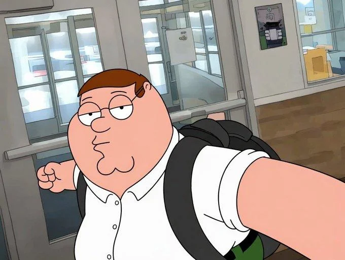 High School Kid Punches Ice Supporter Okay Punch Kid — Digital illustration of Peter Griffin from Family Guy substituted into the punch kid's pose and school