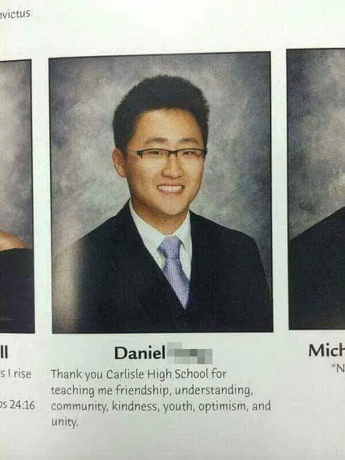 High School Senior Yearbook Photos — Yearbook photo of Daniel with acrostic senior quote about Carlisle High School