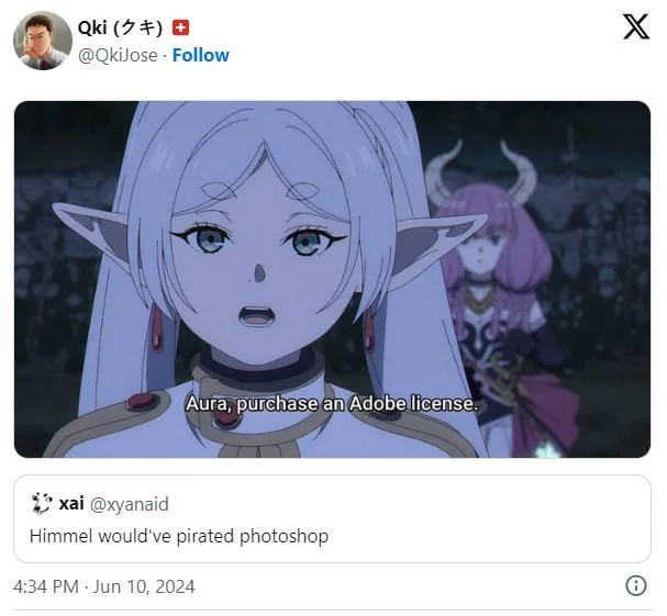 Himmel Would've Done That — Edited Frieren scene subtitled Aura purchase an Adobe license