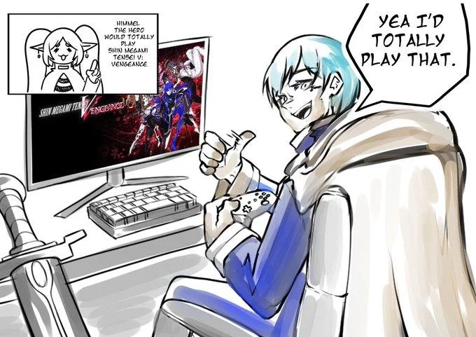 Himmel Would've Done That — Comic with Himmel playing Shin Megami Tensei V Vengeance on a monitor