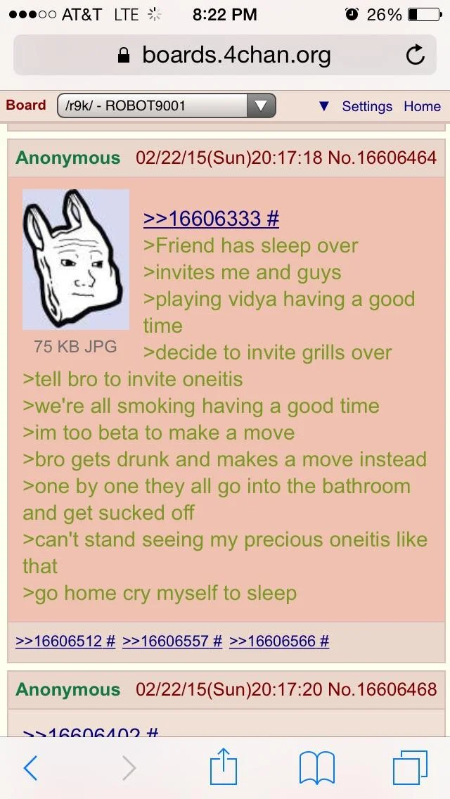 His Smile And Optimism: Gone — 4chan /r9k/ greentext post with plastic-bag feels avatar ending in 'go home cry myself to sleep.'