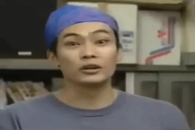 Hissu Amoto San — Animated GIF of man in blue bandana with surprised expression