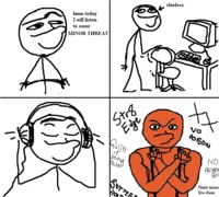 Hmm Today I Will — Low-resolution four-panel comic about listening to Minor Threat hardcore punk with stylistically different art reaction.