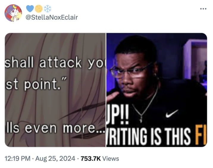 Hold Up!! His Writing Is This Fire??? — Tweet pairing a manga panel with the cropped RobTV reaction image