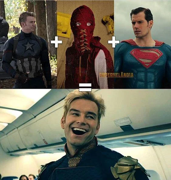 Equation-style meme showing Captain America plus character equals Superman with Homelander result.