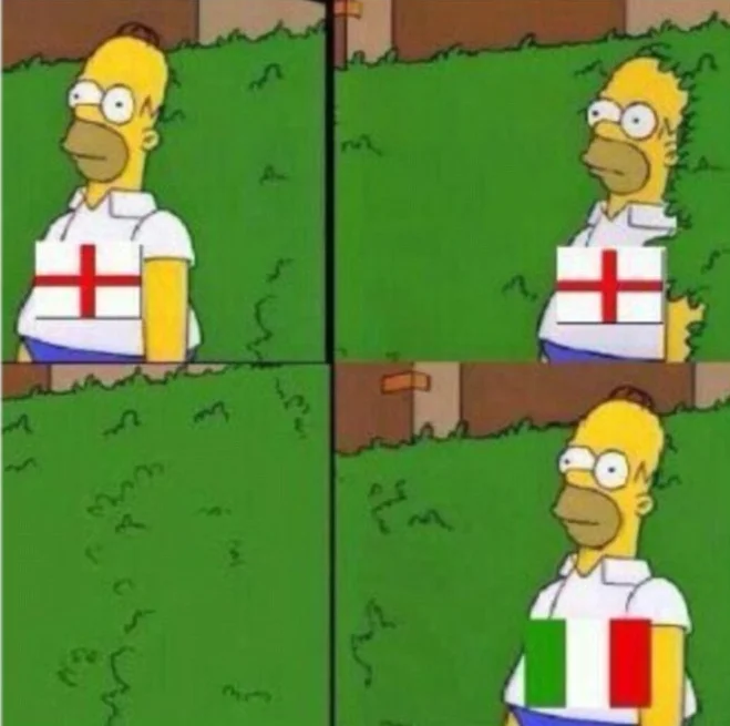 Homer Simpson Backs Into Bushes — Homer meme England to Italy jersey switch