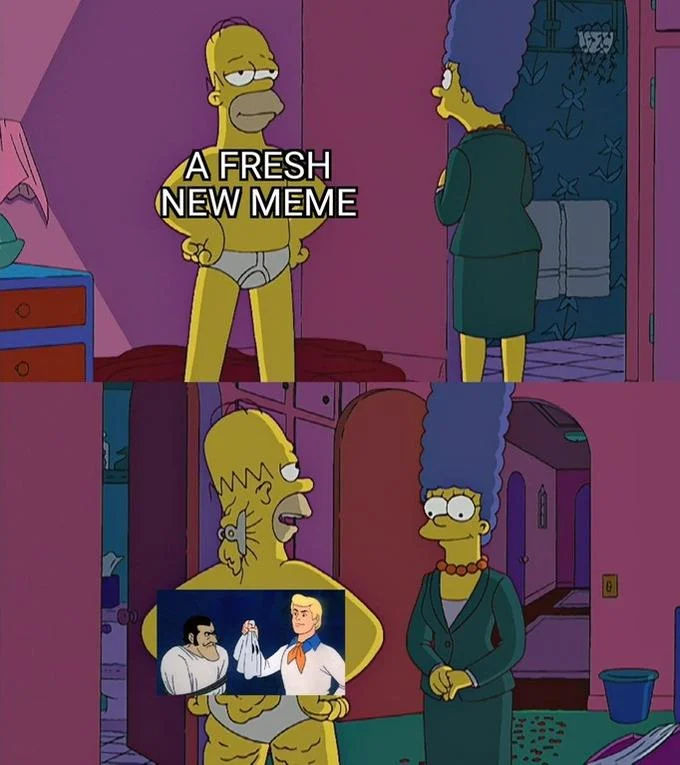 Homer Simpson's Back Fat — Homer back fat meme revealing the Scooby-Doo unmasking scene as the actual format