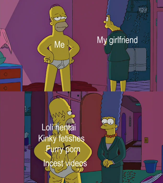 Homer Simpson's Back Fat — Homer back fat meme listing hidden fetishes as a boyfriend-vs-girlfriend reveal
