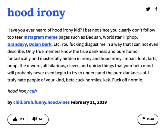 Hood Irony meme example with distorted visuals